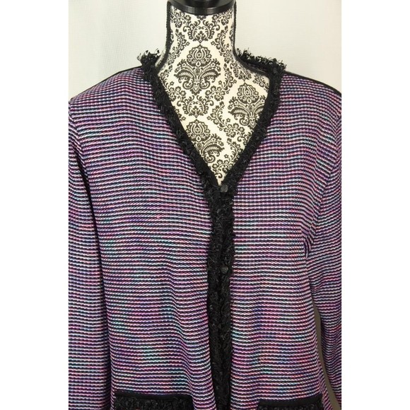 Exclusively Misook Size Petite XL Purple Black Fringe Blazer Womens - Picture 3 of 6